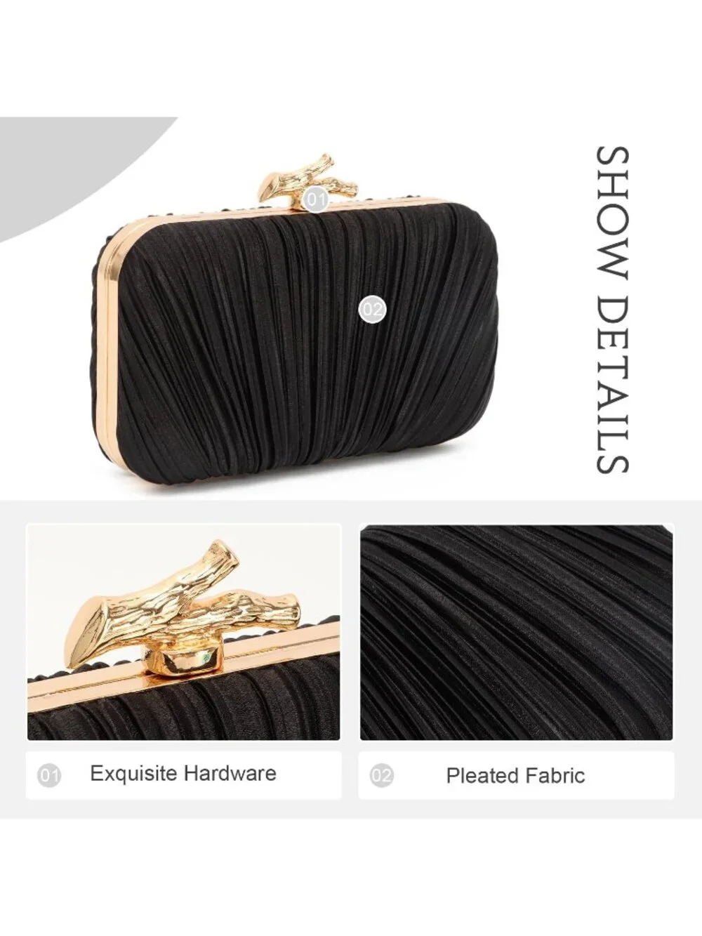 👜 Women's Black Evening Bag Pleated Clutch Bag with Chain for Wedding Party